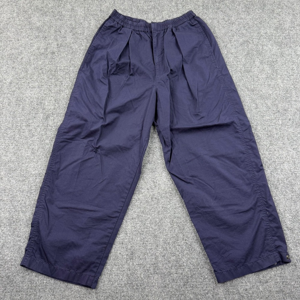 Uniqlo‎ U Wide Leg Pants Small 26/27" Navy Blue Elastic Waist Snap Hem Men's - Picture 2 of 13